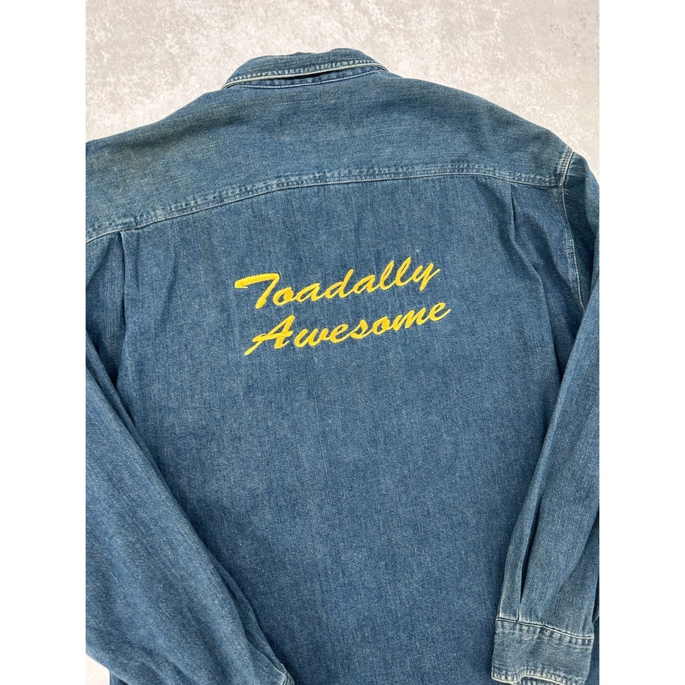 Quickreflex Vintage Denim Shirt XL Toadally Awesome Tickled Toad Pub Grill Blue